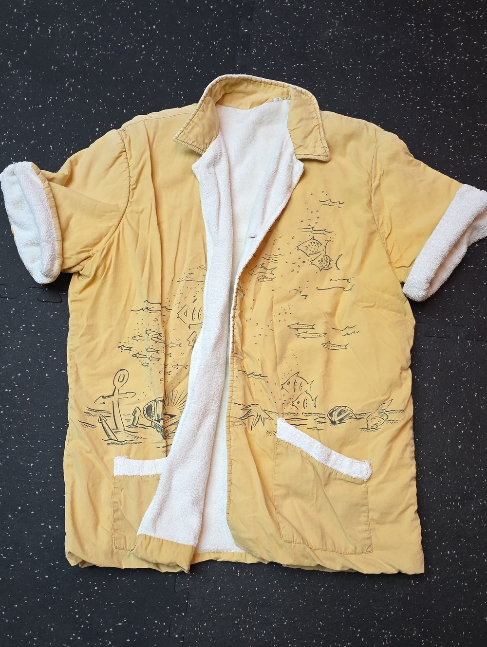 Vintage, Terry Cloth, Yellow Men's Short-Sleeve Sherpa-Lined Jacket